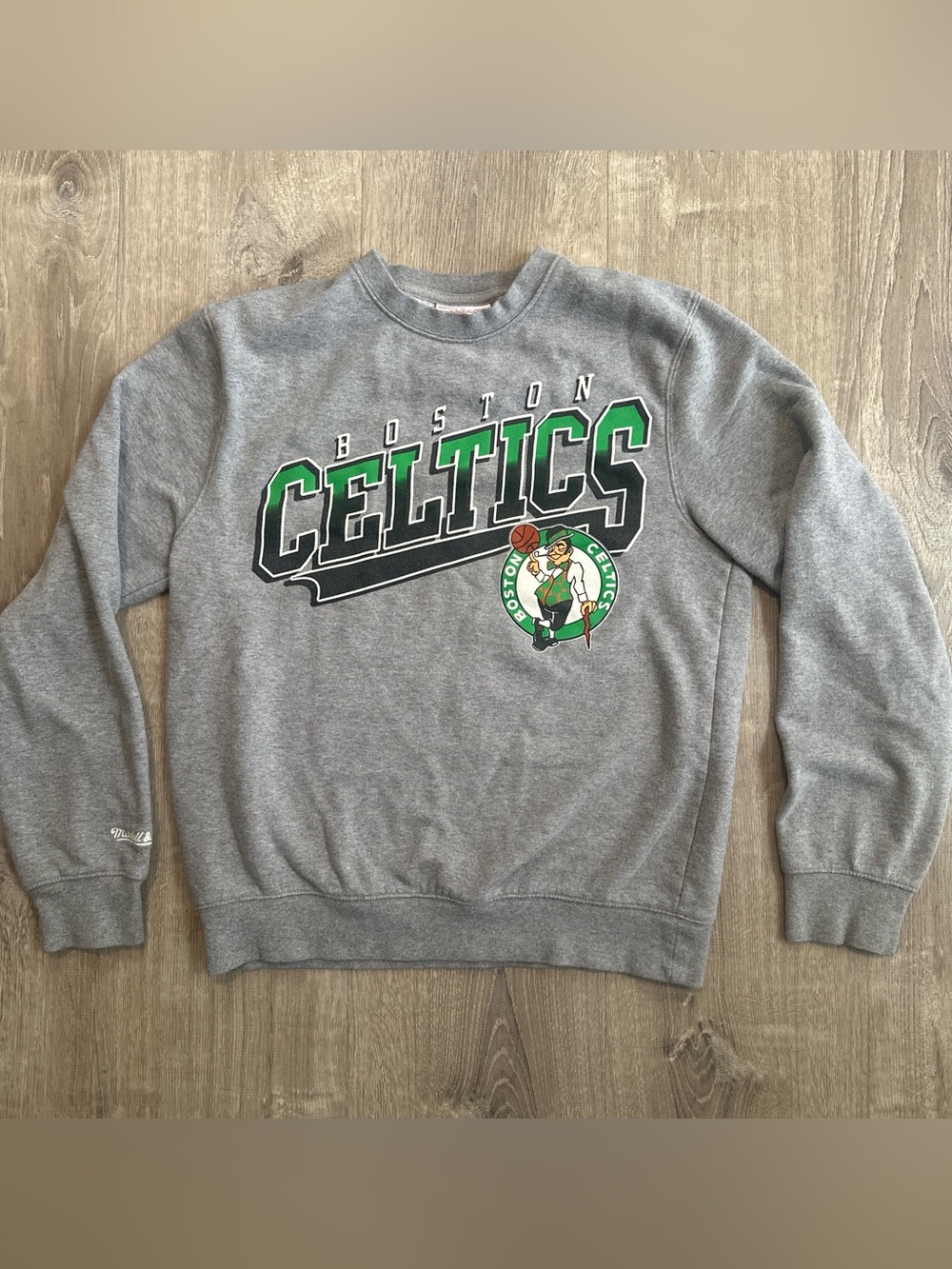 Mitchell & Ness Gray Boston Celtics Crewneck Sweatshirt with Green Accents